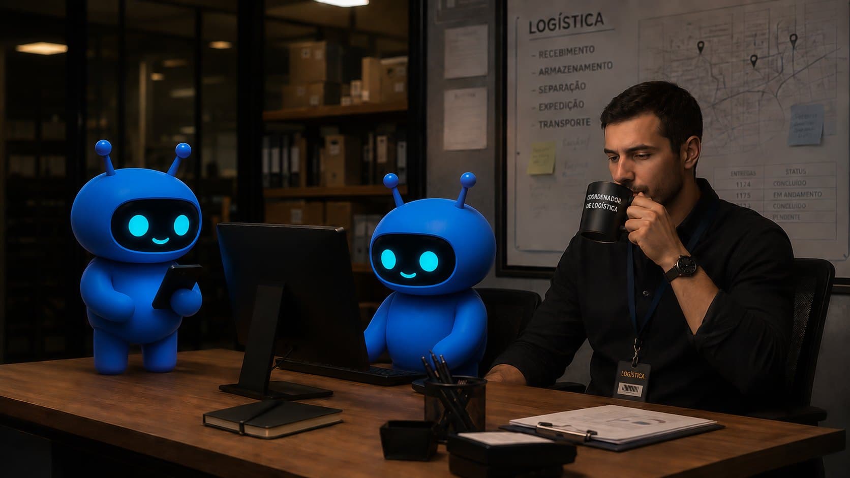 Dois agentes N2 coordenando uma operação de logística sobre uma mesa